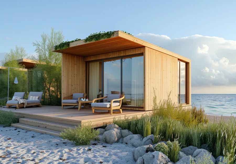 A Wellspring home by the water at sunset